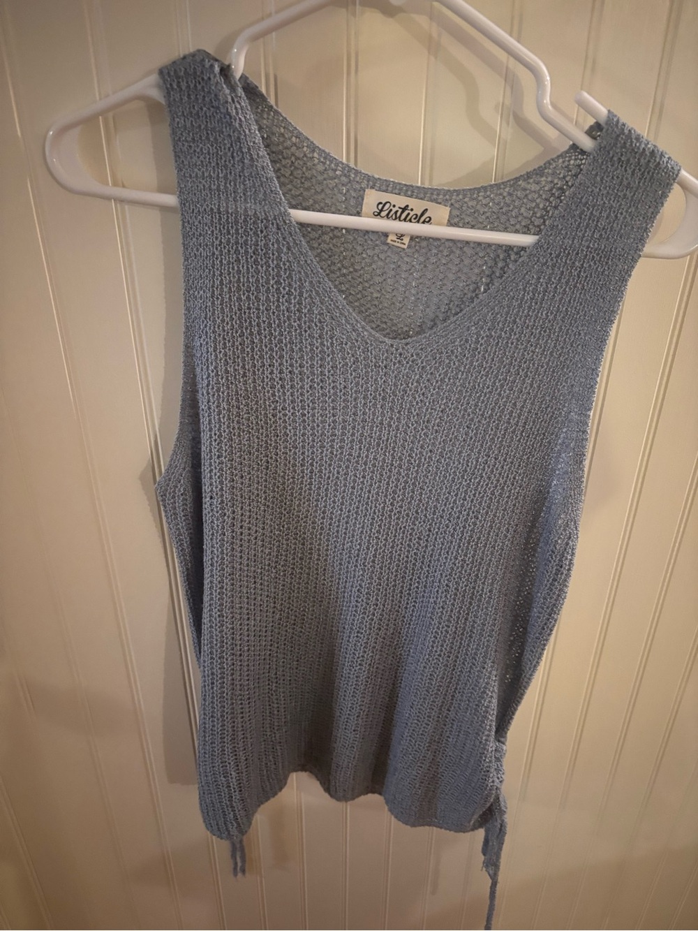 Listicle Light Blue Knit V-Neck Sleeveless Tank with Side Ties
